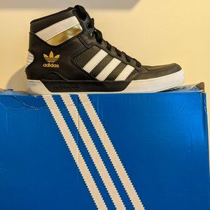 ADIDAS HARD COURT HIGH 'BLACK WHITE GOLD' BLACK/WHITE/GOLD METALLIC SIZE 10.5